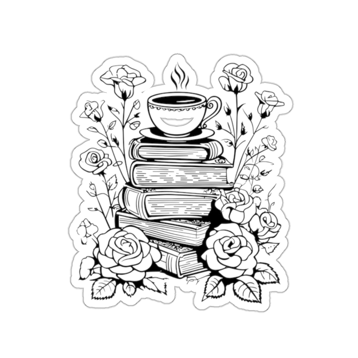 Books & Flowers Kiss-Cut Sticker