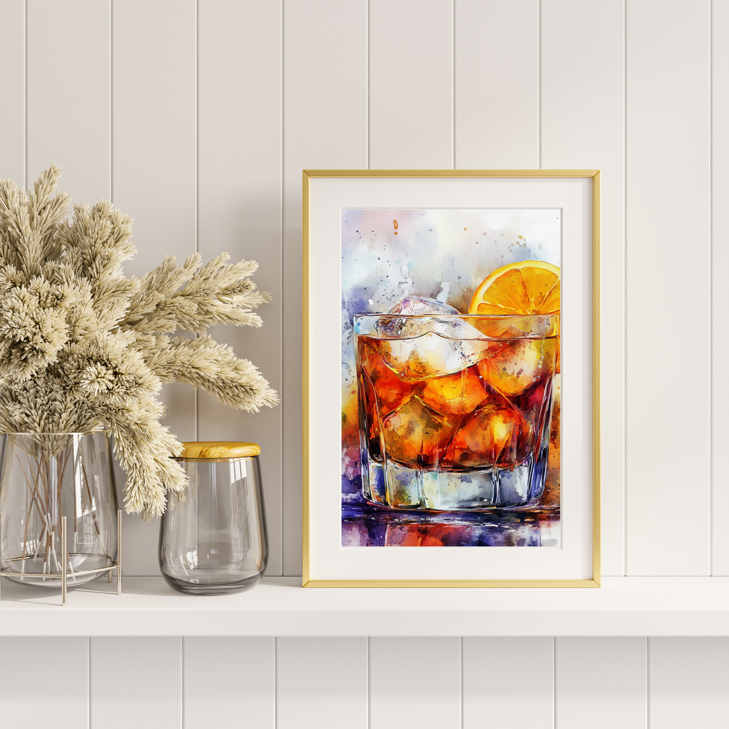 Water Color Old Fashioned Cocktail - Wall Art Digital File
