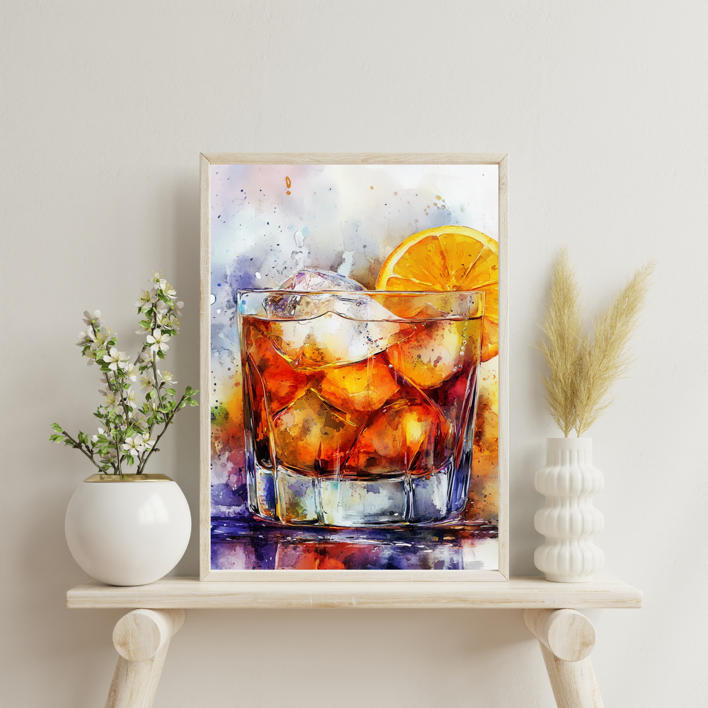 Water Color Old Fashioned Cocktail - Wall Art Digital File
