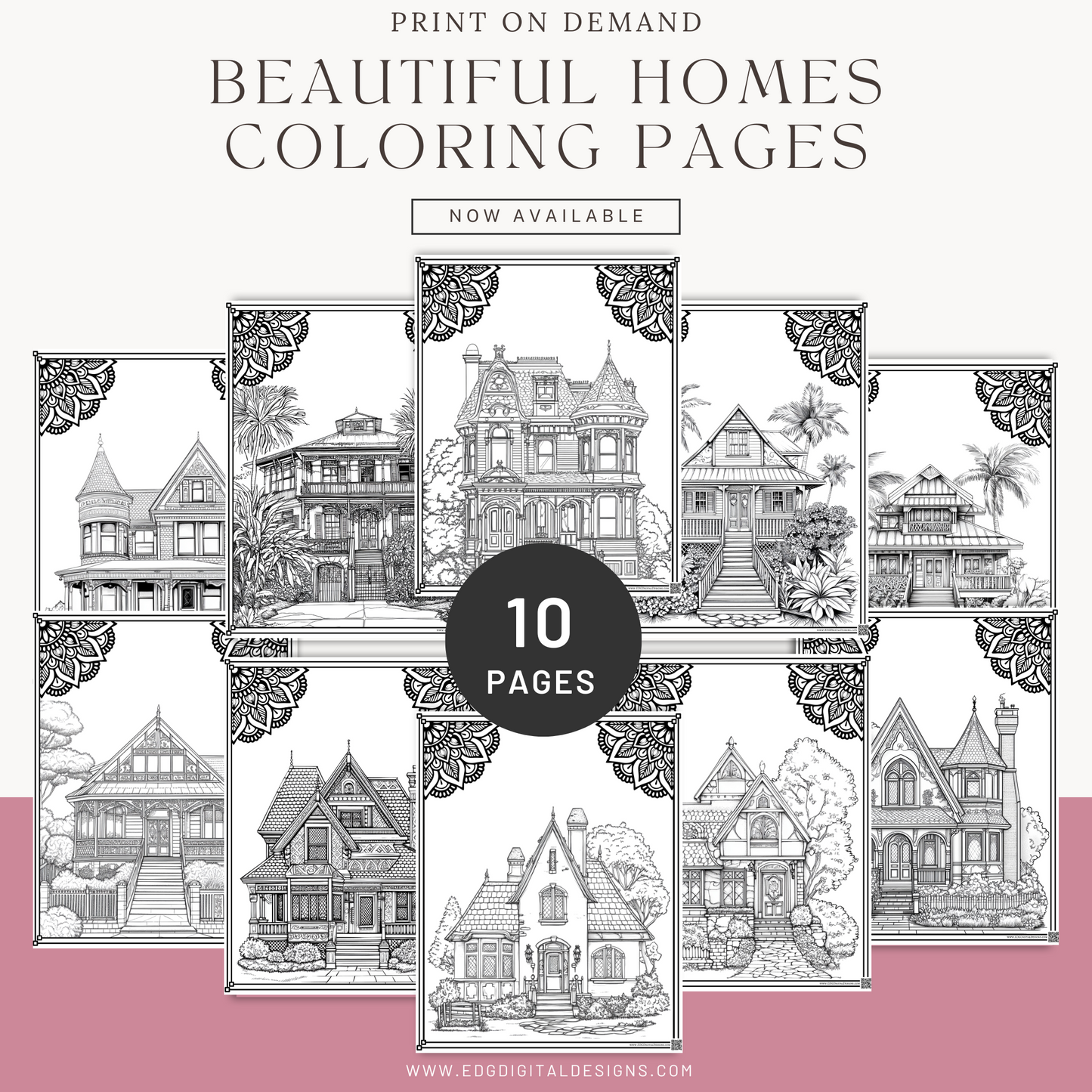 Beautiful Homes Adult Coloring Pages, Stress relief, coloring pages