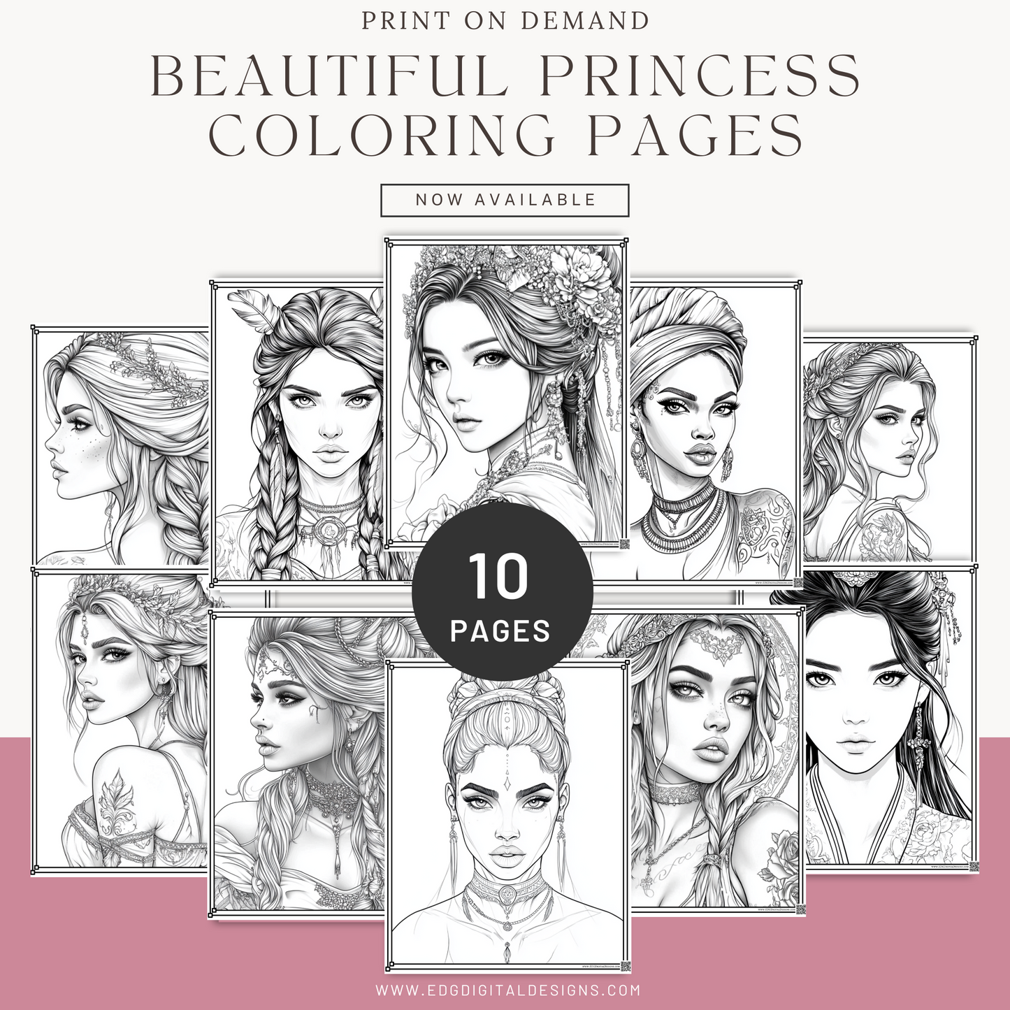Beautiful Princesses, Adult coloring pages