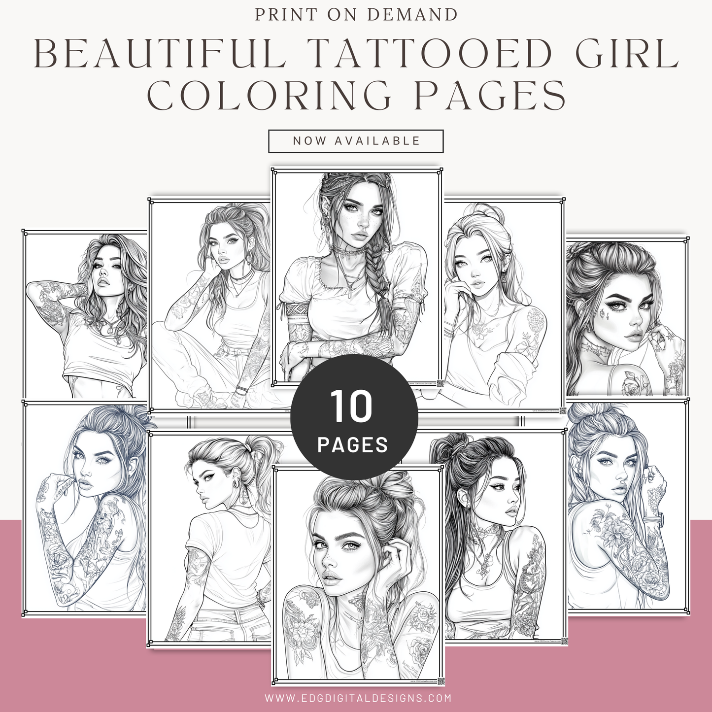 Tattooed Coloring pages, Tattooed Girl Adult Coloring Pages