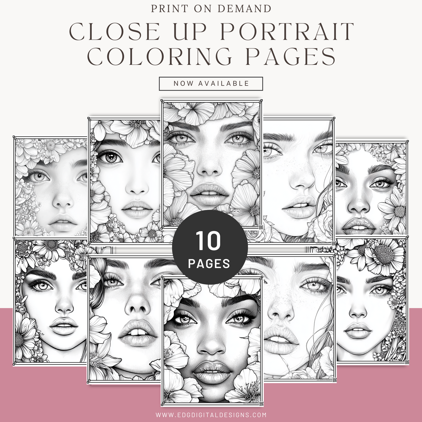 Close up Portrait Adult coloring pages, Beautiful adult coloring pages