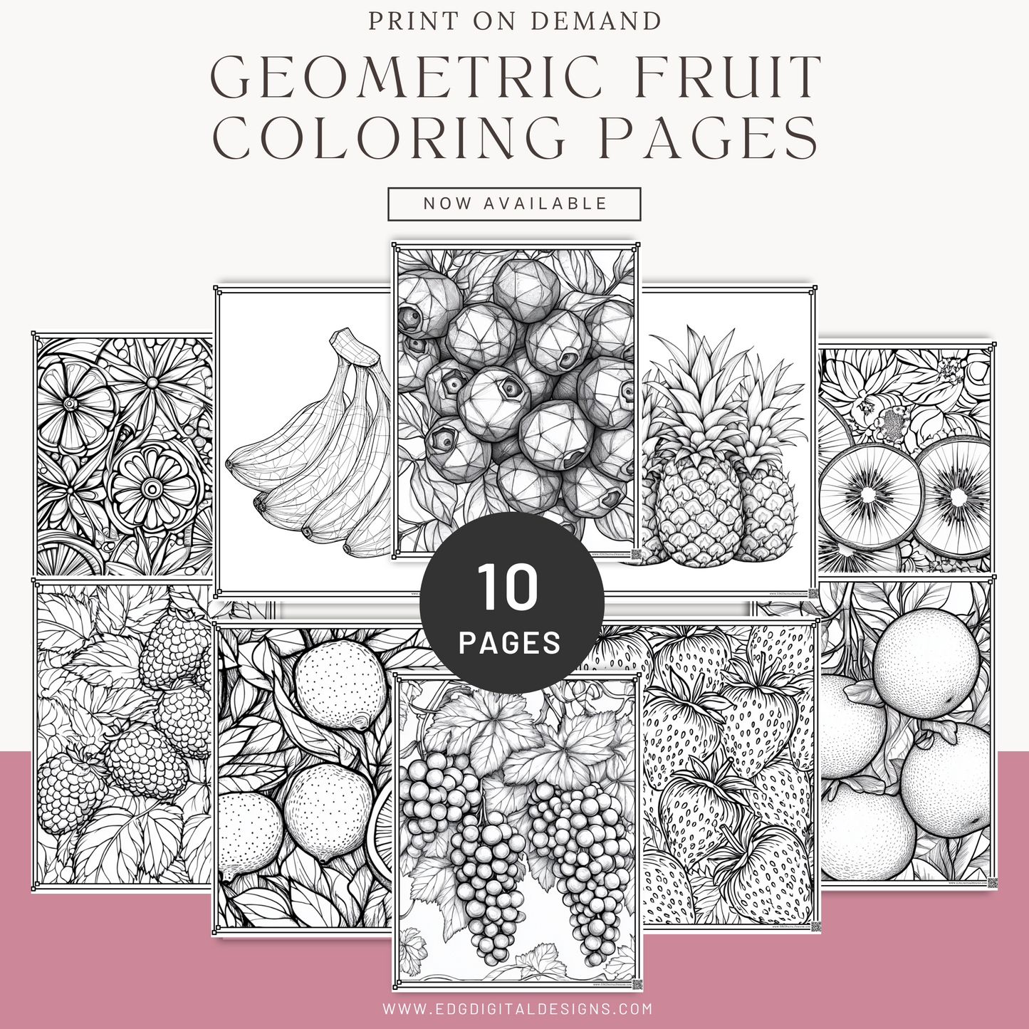 Geometric Fruit Coloring Pages - Pack of 10 designs