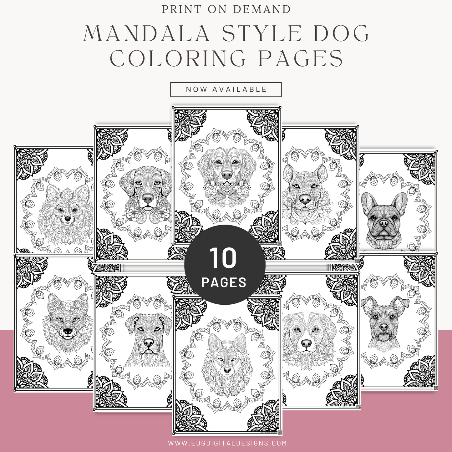 Mandala Style Dog Coloring Pages - Pack of 10 Designs