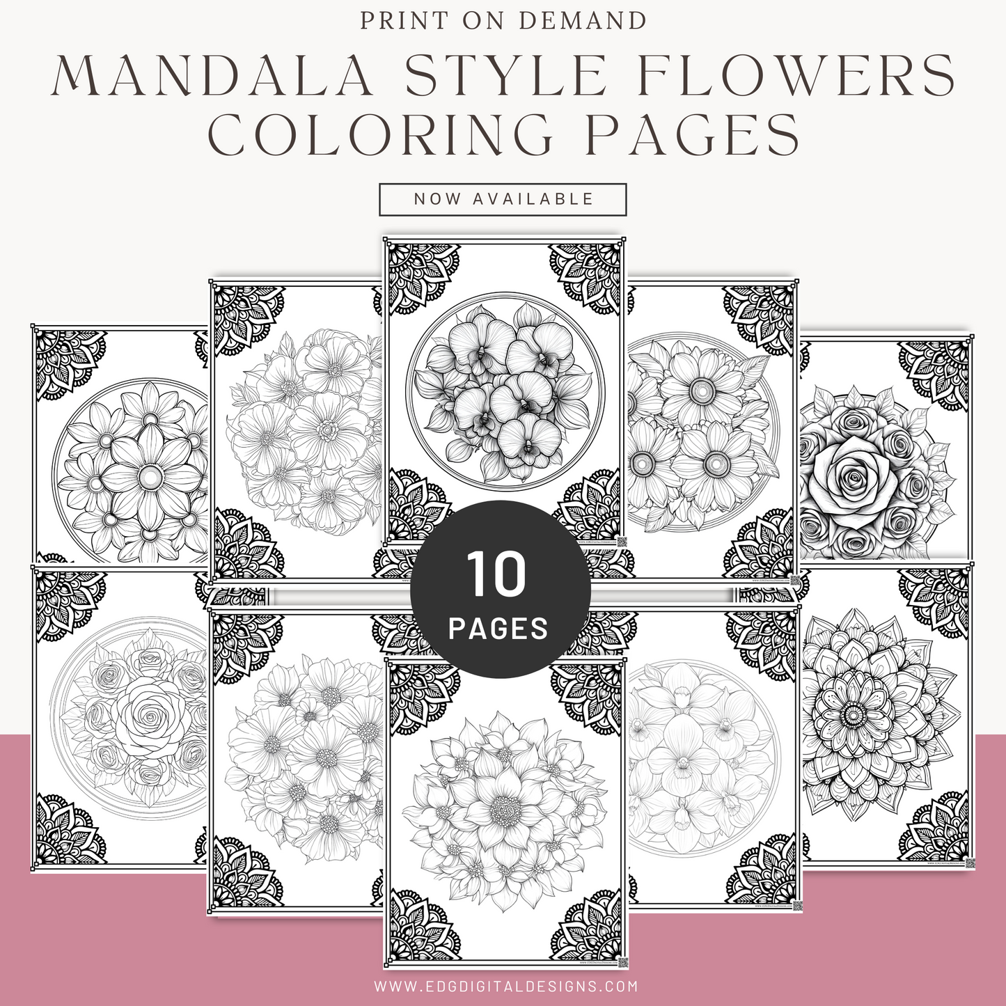 Mandala Style Flower Coloring Pages - Pack of 10 Designs