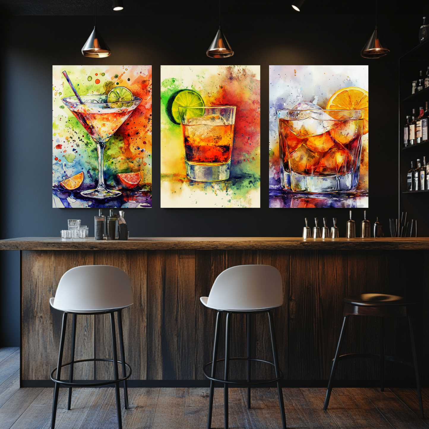 Water Color Cocktail Trio - Wall Art Digital File