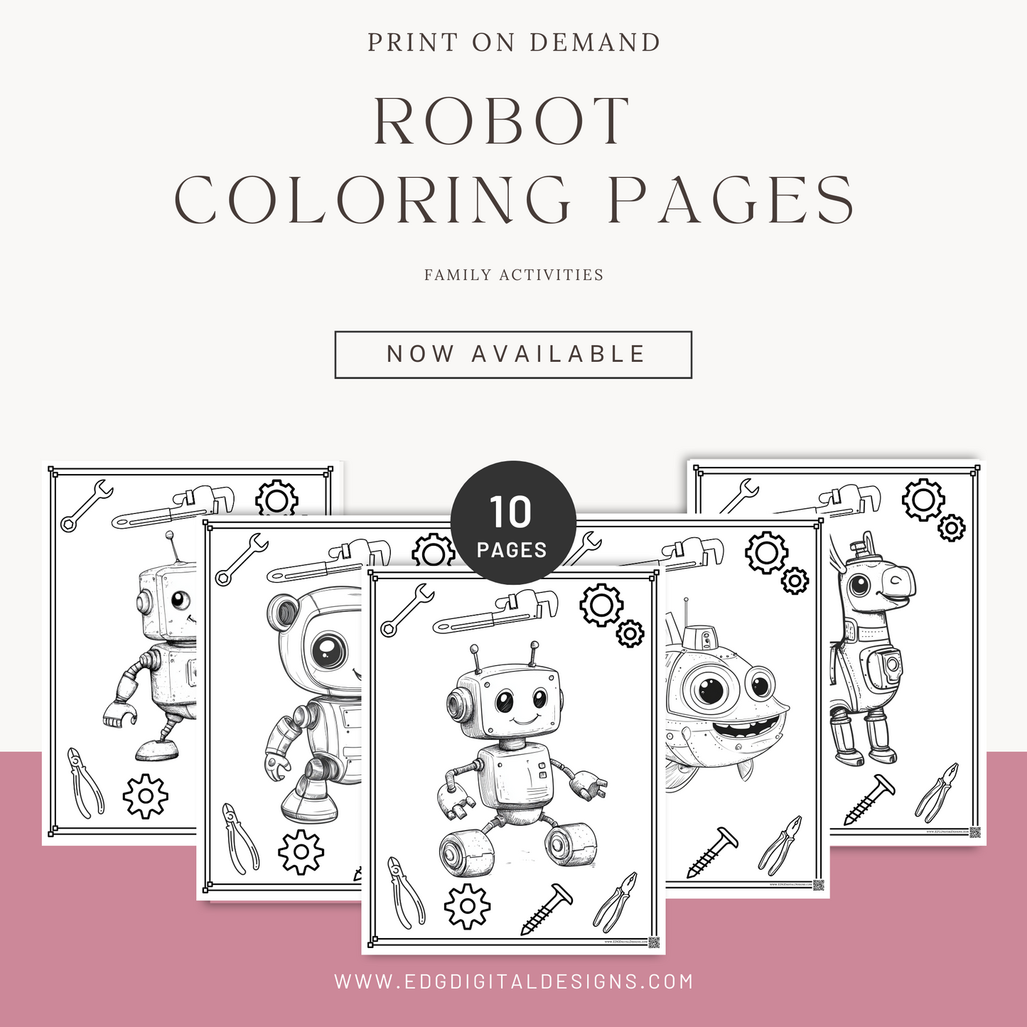 Robot Coloring Pages - Pack of 10 designs