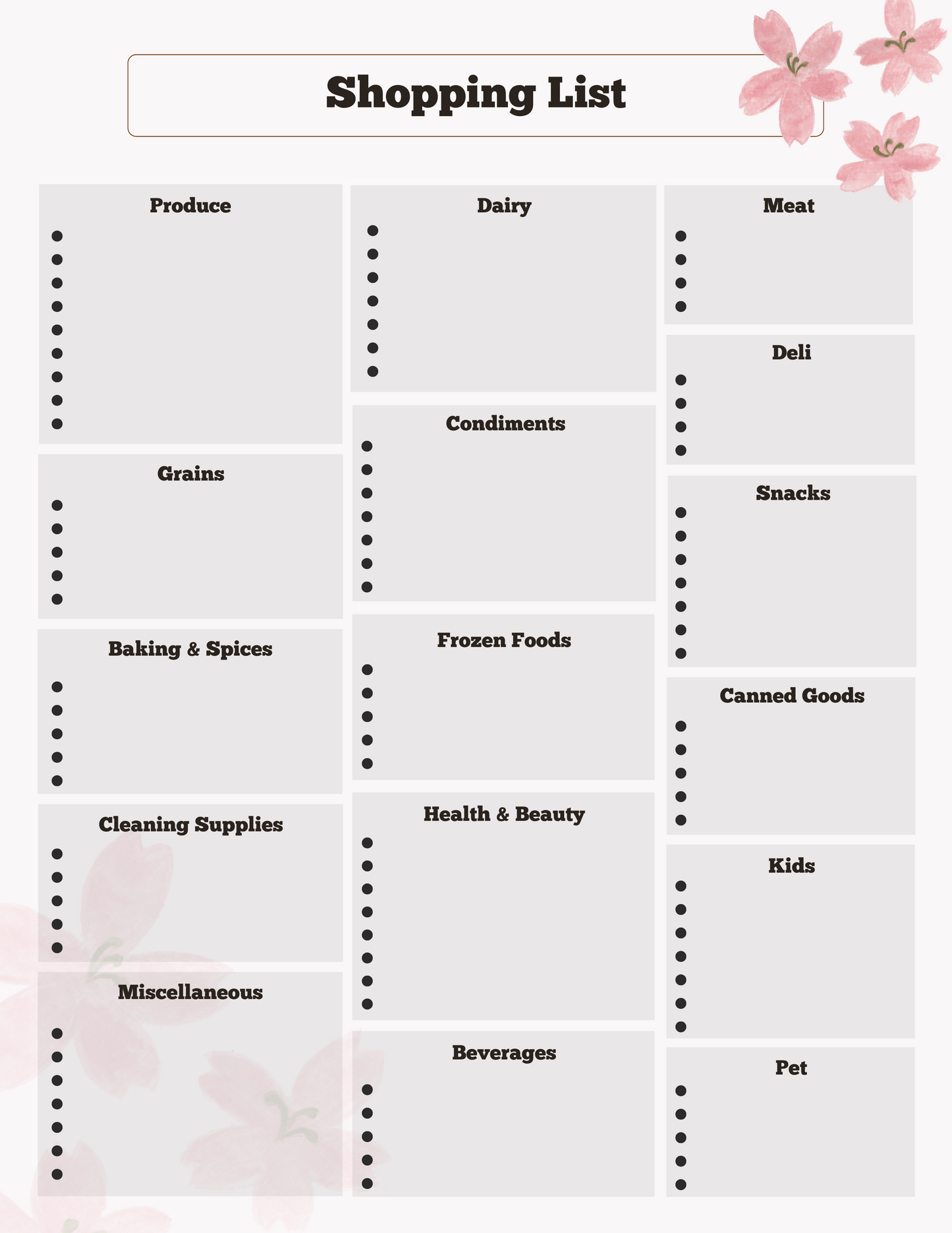 Shopping List - Cream & Pink Floral