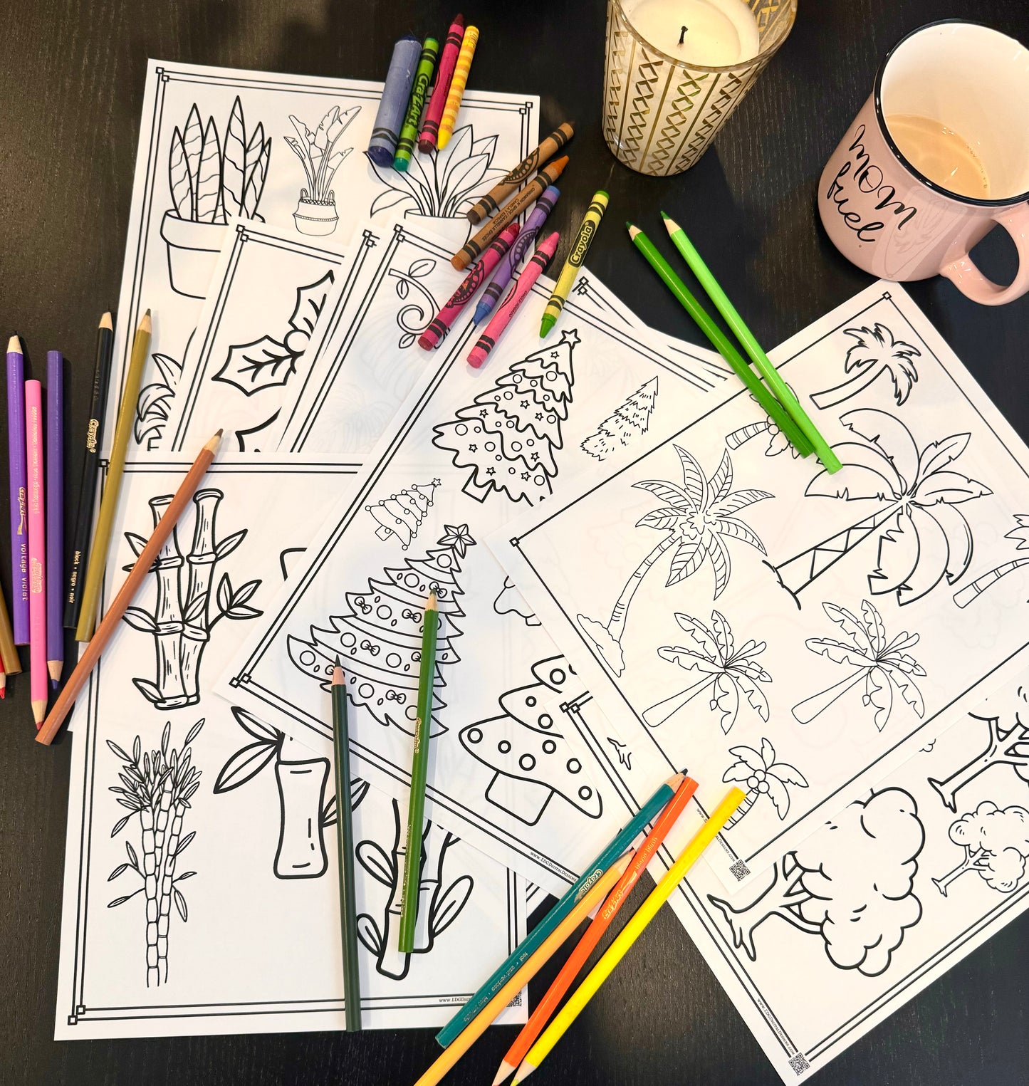 Trees & Plants Coloring Pages - Pack of 10 designs