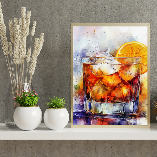 Water Color Old Fashioned Cocktail - Wall Art Digital File