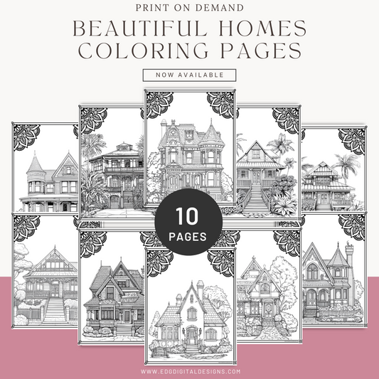 Beautiful Homes Adult Coloring Pages, Stress relief, coloring pages