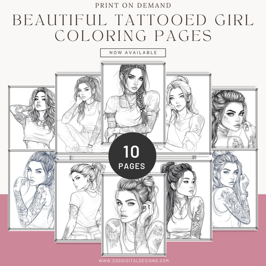 Tattooed Coloring pages, Tattooed Girl Adult Coloring Pages