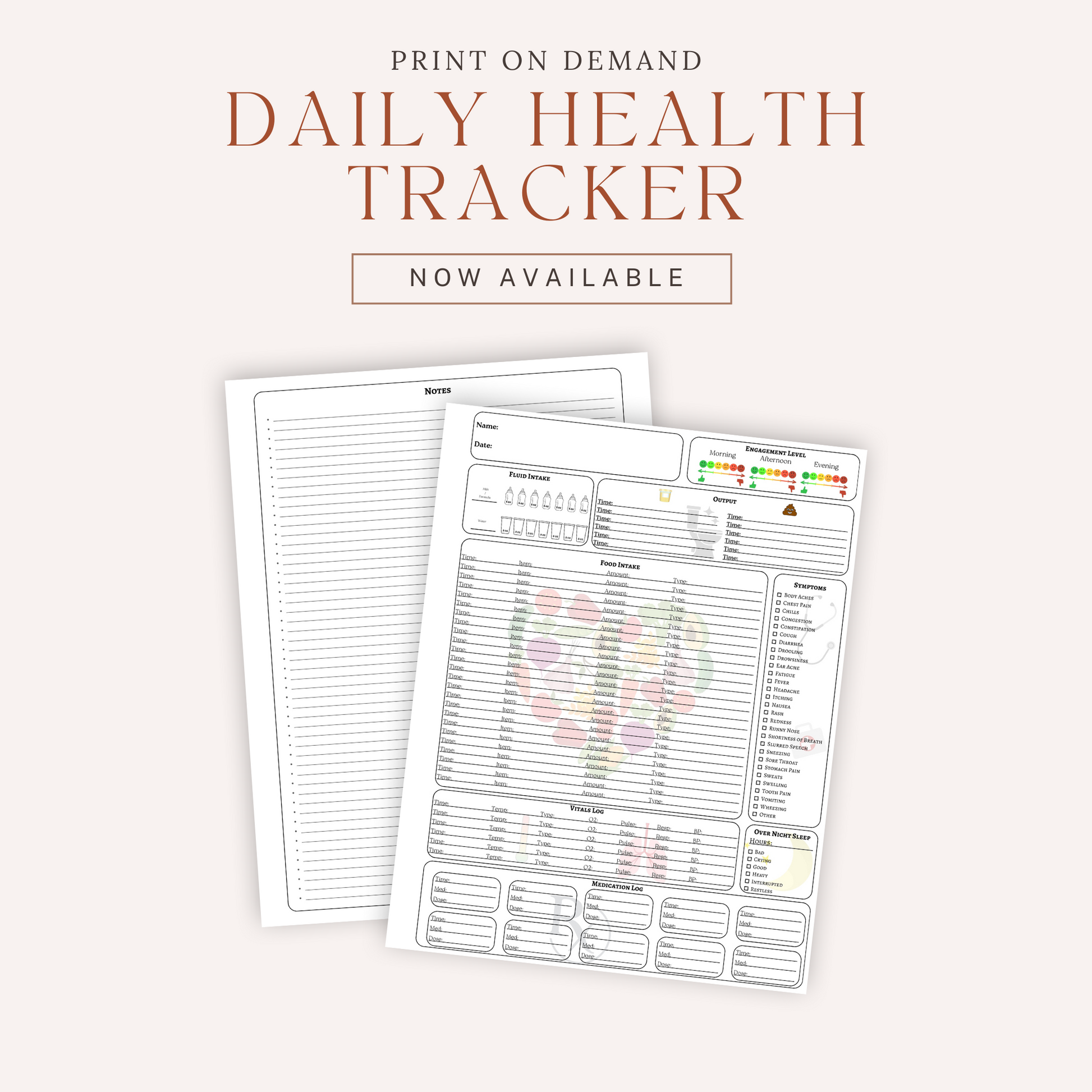 Daily Health Tracker, Print on demand Health tracker