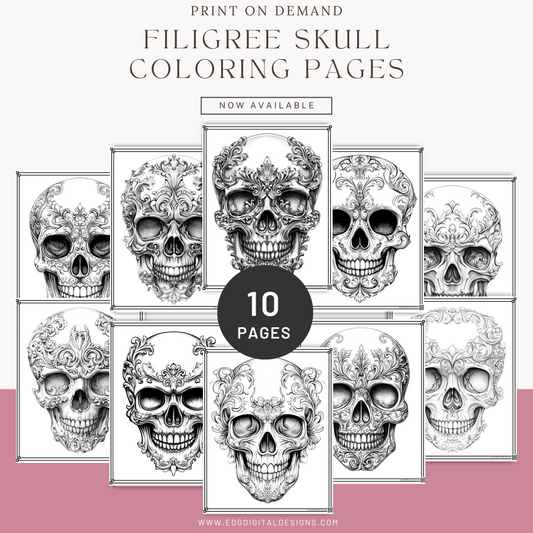 Filigree Skull Coloring Pages - Pack of 10 designs