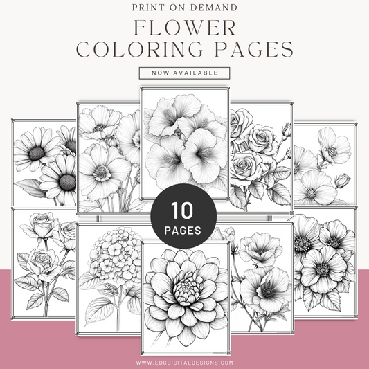 Flower Coloring Pages - Pack of 10 designs