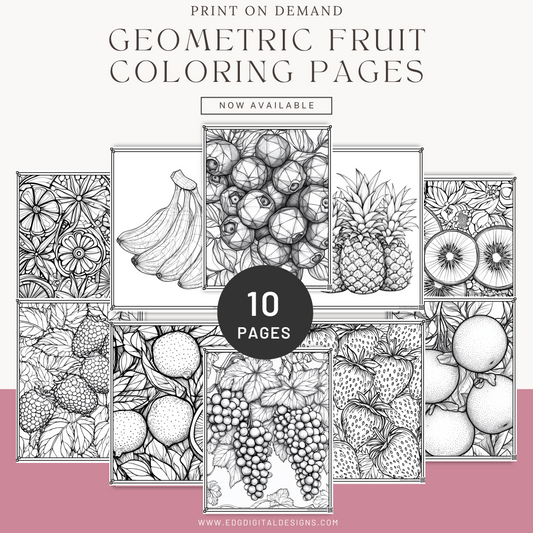 Geometric Fruit Coloring Pages - Pack of 10 designs