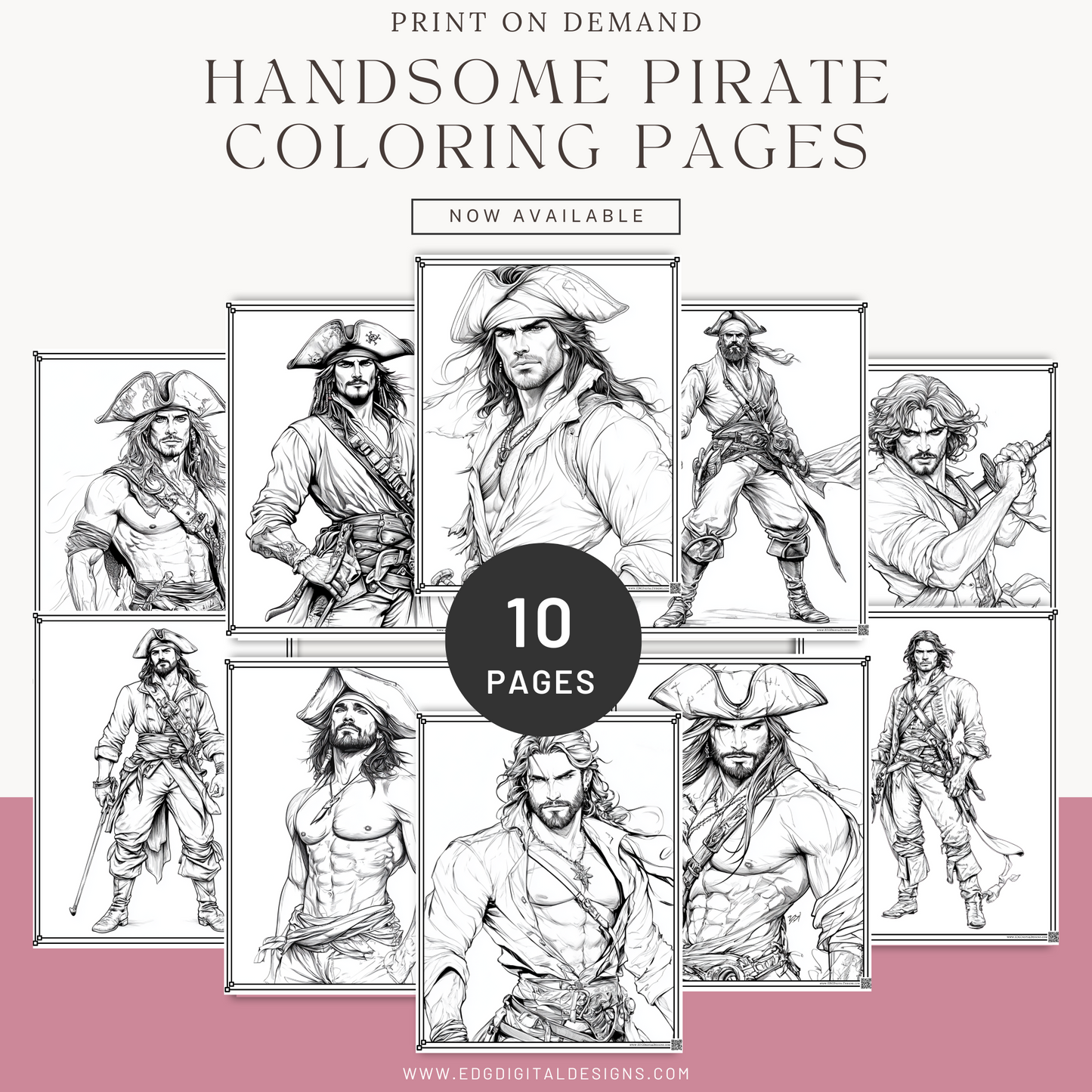 Handsome Pirate Coloring Pages - Pack of 10 designs