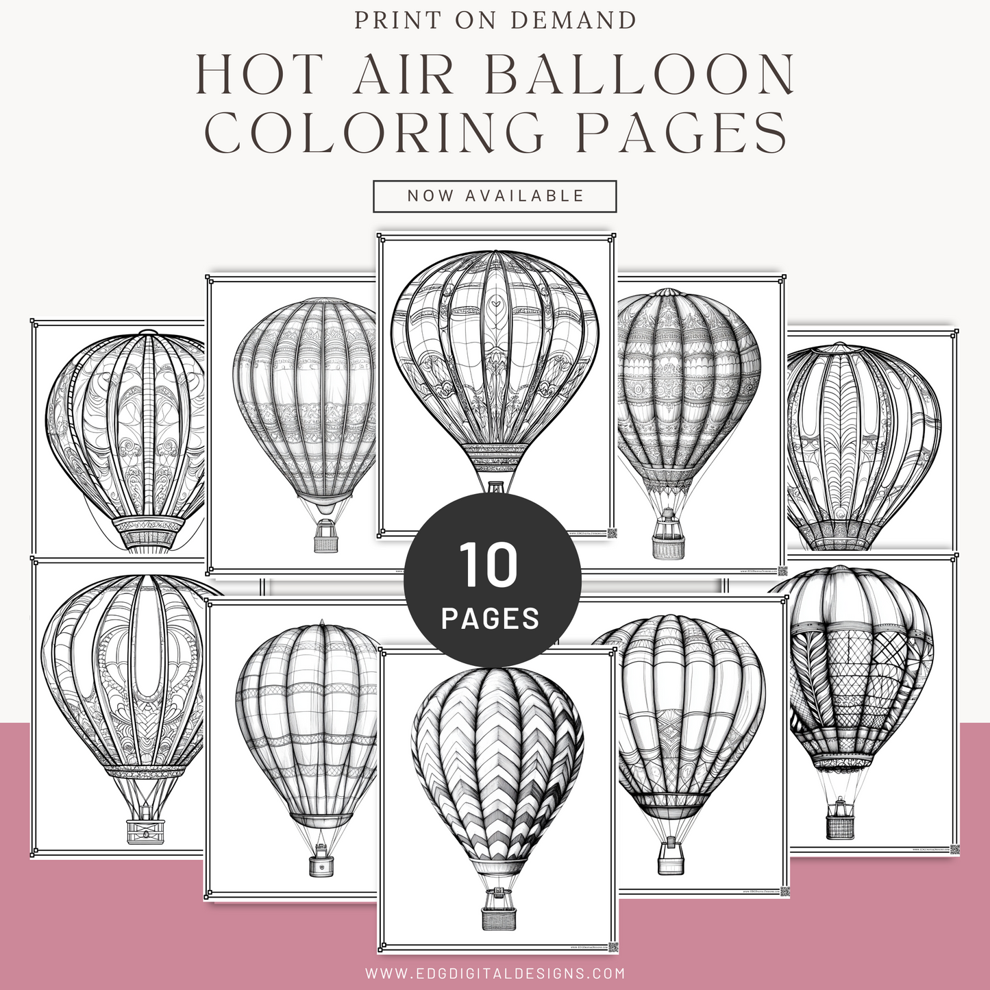 Hot Air Balloon Coloring Pages - Pack of 10 designs