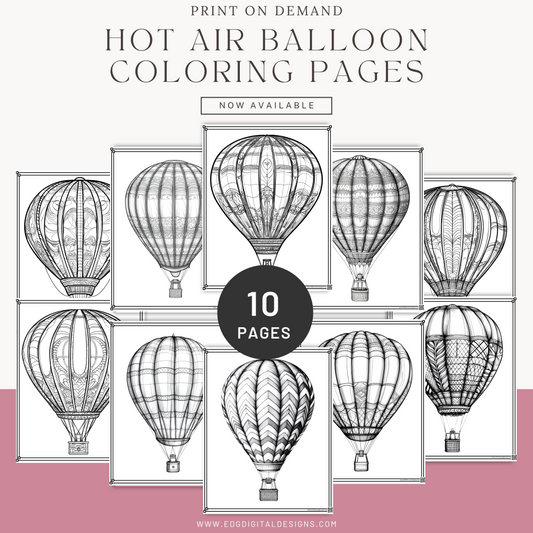 Hot Air Balloon Coloring Pages - Pack of 10 designs