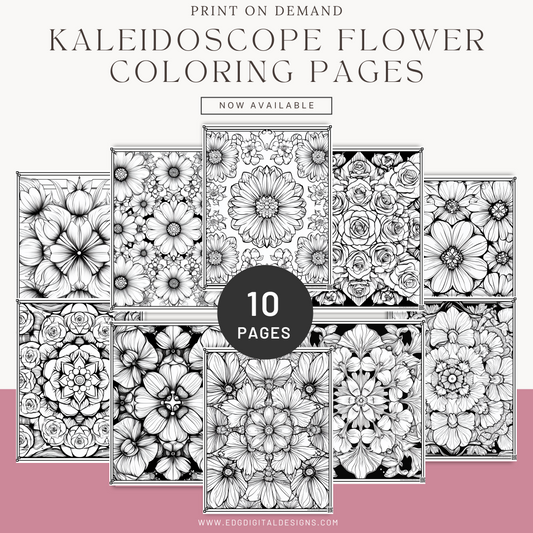 Kaleidoscope Flowers Coloring Pages - Pack of 10 designs