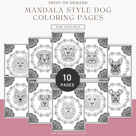 Mandala Style Dog Coloring Pages - Pack of 10 Designs