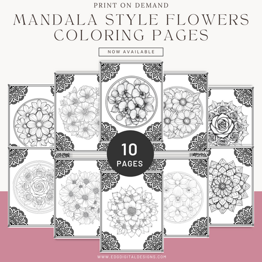 Mandala Style Flower Coloring Pages - Pack of 10 Designs