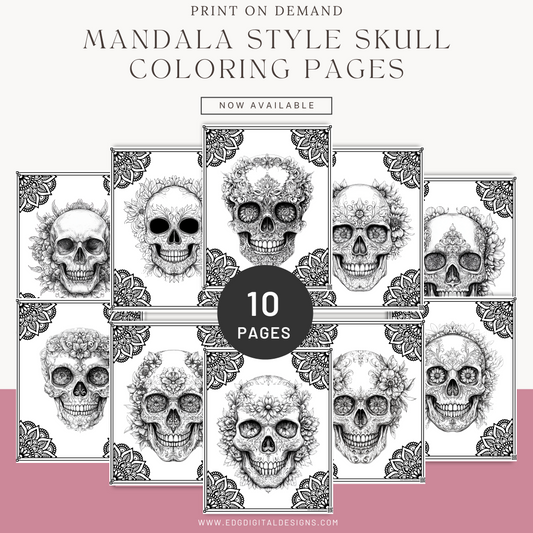 Mandala Style Skull Coloring Pages - Pack of 10 designs