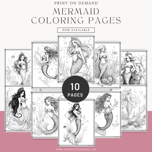 Mermaid Coloring Pages - Pack of 10 designs