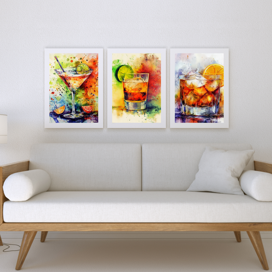 Water Color Cocktail Trio - Wall Art Digital File