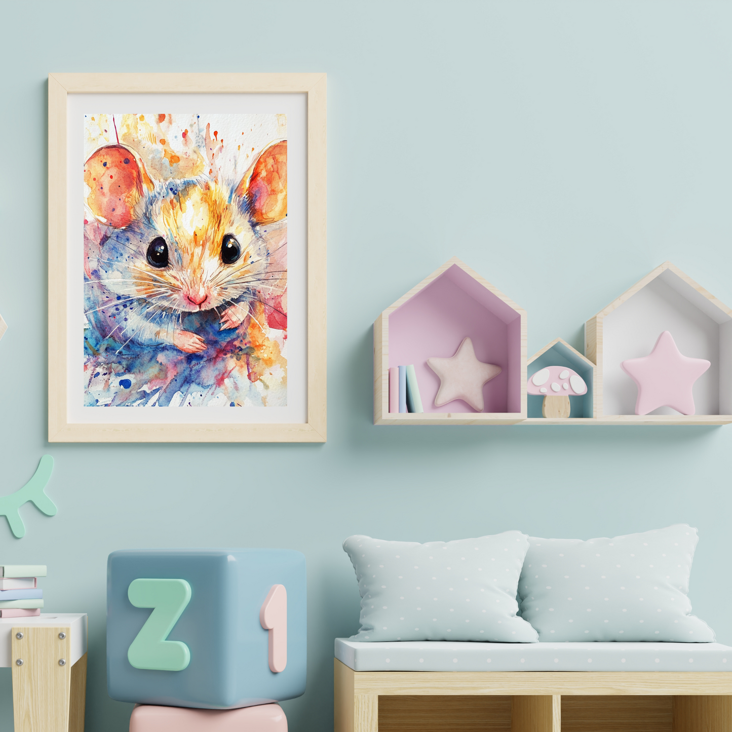 Kid Art - Water Color Mouse- Wall Art Digital File