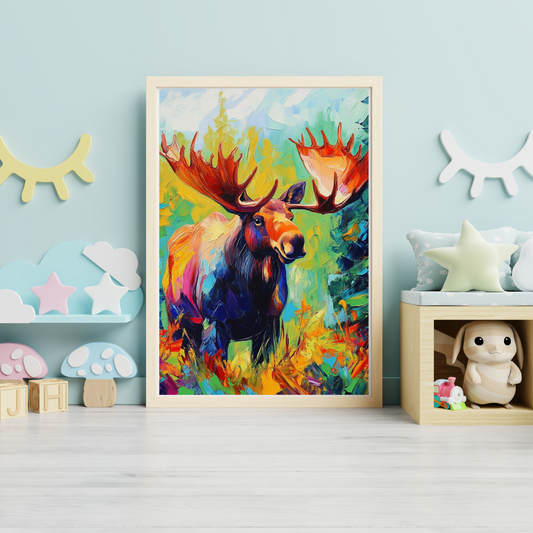 Kid Art - Moose in a Forest - Wall Art Digital File