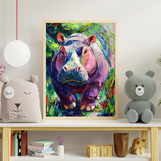 Kid Art - Colorful Hippo - Wall Art Digital File