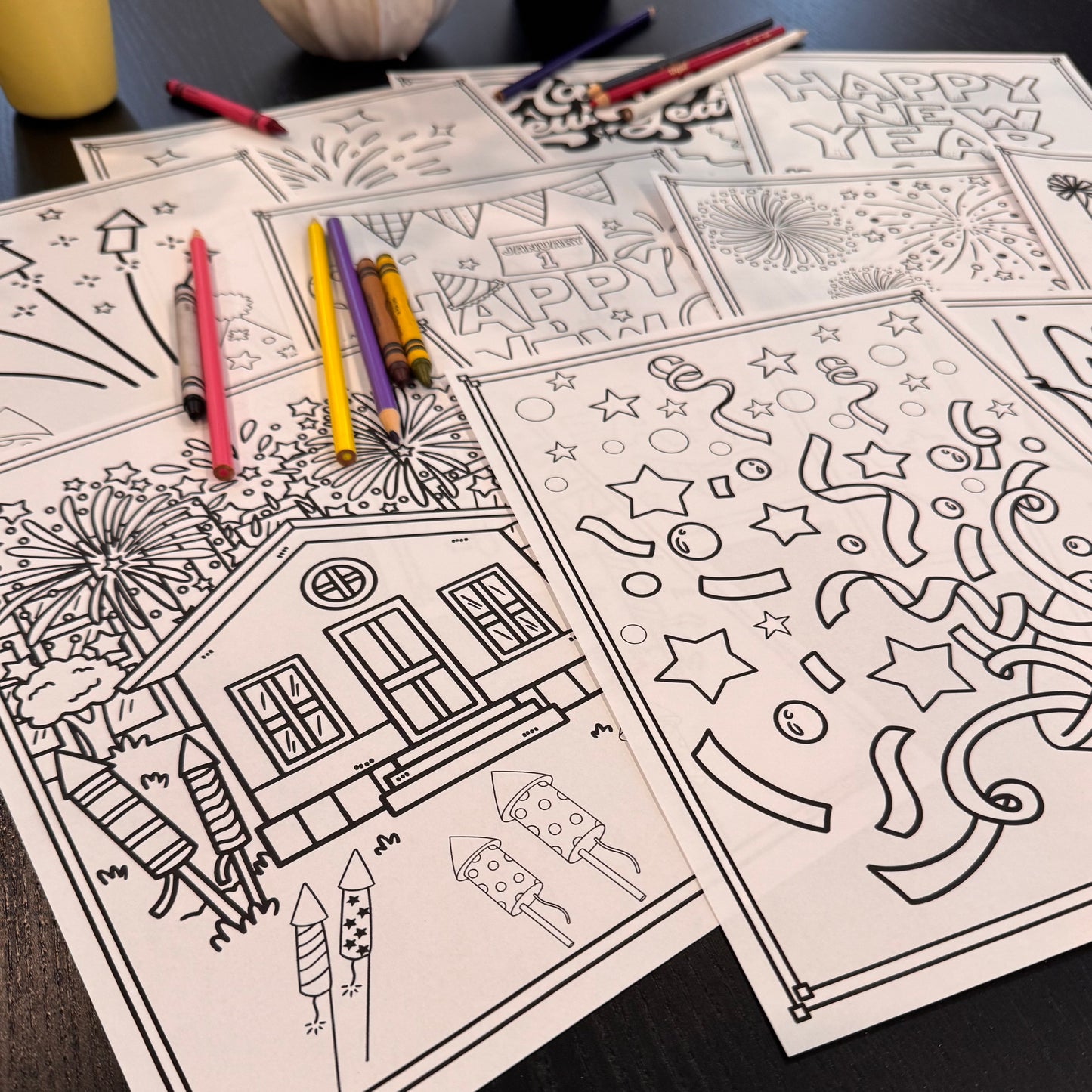 New Year 2025 Coloring Pages - Pack of 10 designs