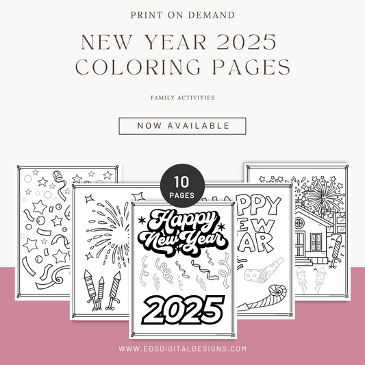 New Year 2025 Coloring Pages - Pack of 10 designs