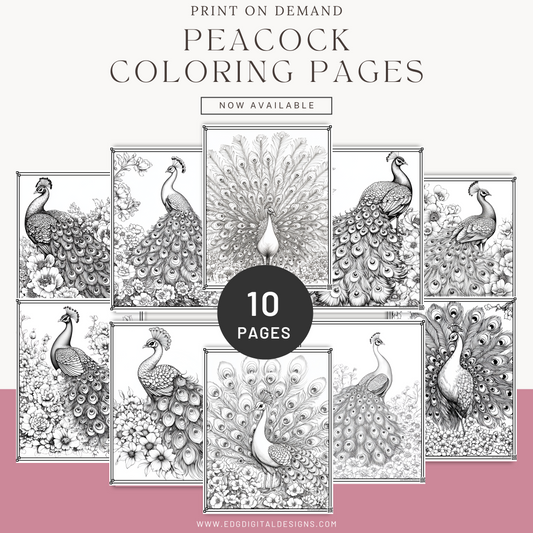 Peacock Coloring Pages - Pack of 10 designs