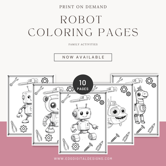 Robot Coloring Pages - Pack of 10 designs
