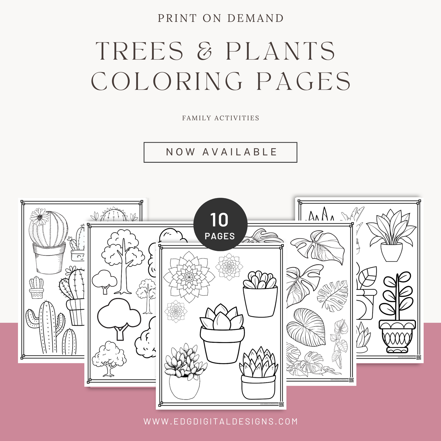 Trees & Plants Coloring Pages - Pack of 10 designs