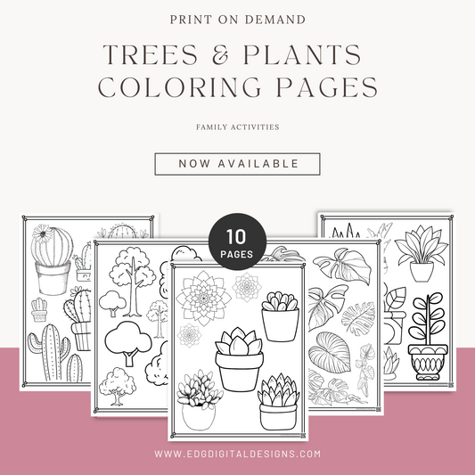 Trees & Plants Coloring Pages - Pack of 10 designs