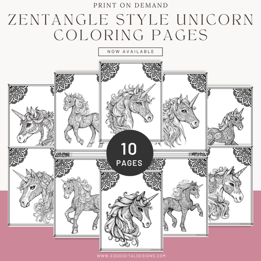 Zentangle Style Unicorn Coloring Pages - Pack of 10 designs