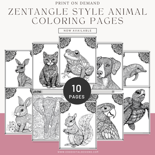 Zentangle Style Animal Coloring Pages - Pack of 10 designs